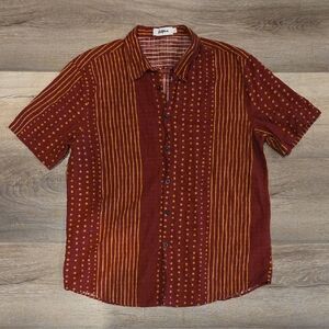Stylish Men's Burgundy and Orange Patterned Shirt